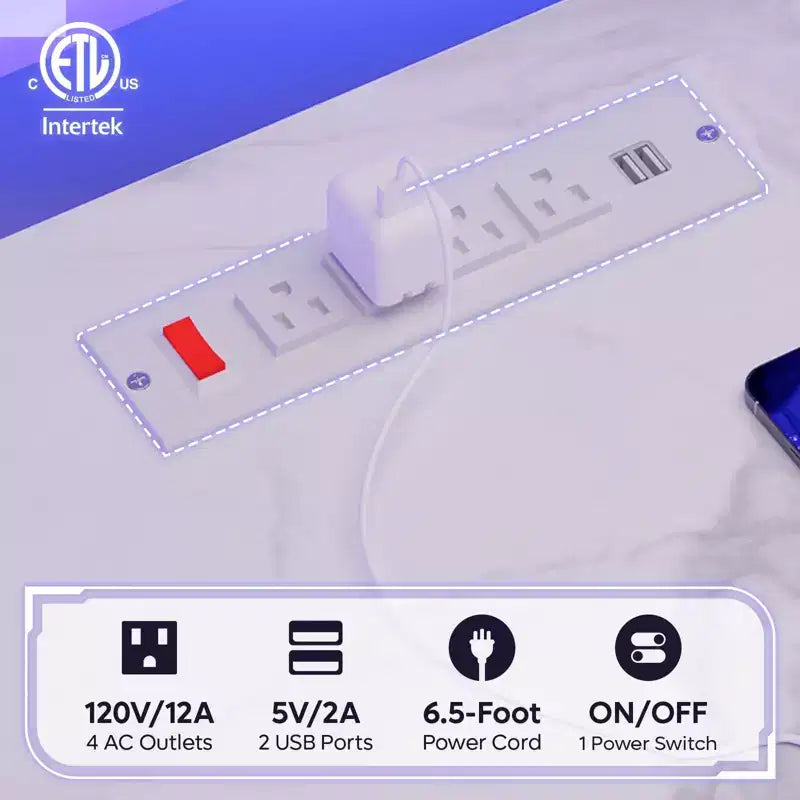 Scrivania da Gaming da 63 pollici con Luci LED e Prese di Corrente, Scrivania per Computer con Rialzo per Monitor e Vassoio Tastiera per Ufficio Domestico