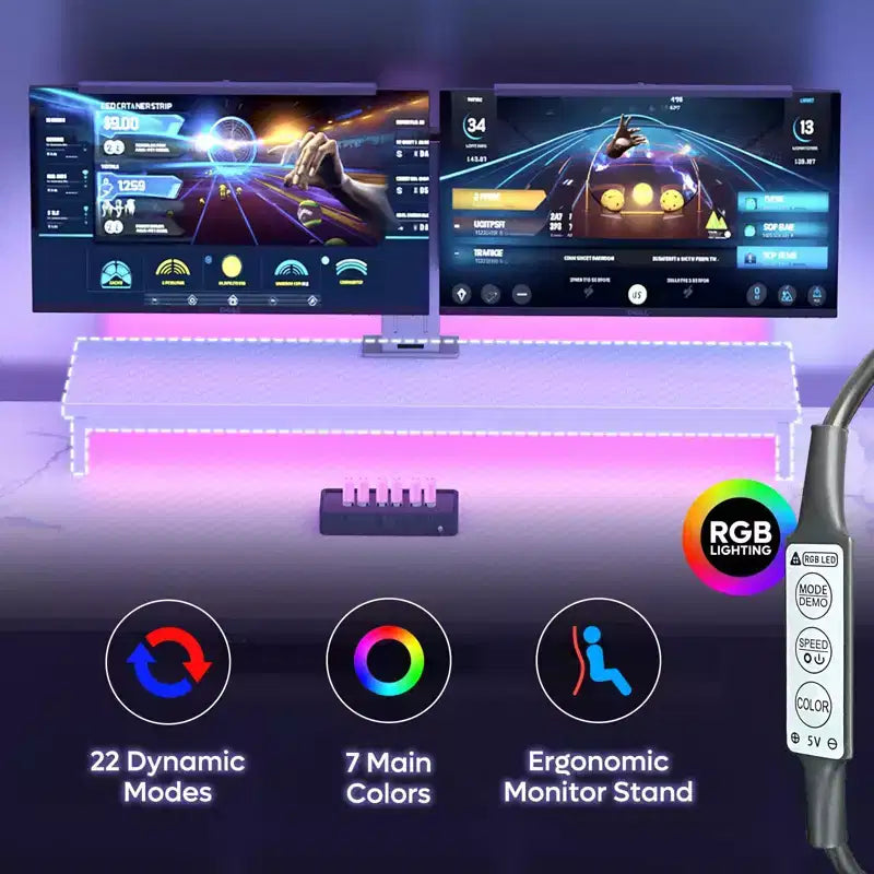 Scrivania da Gaming da 63 pollici con Luci LED e Prese di Corrente, Scrivania per Computer con Rialzo per Monitor e Vassoio Tastiera per Ufficio Domestico