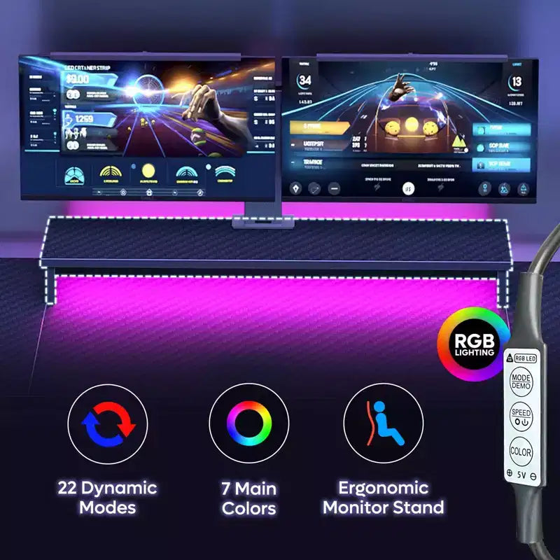 Scrivania da Gaming da 63 pollici con Luci LED e Prese di Corrente, Scrivania per Computer con Rialzo per Monitor e Vassoio Tastiera per Ufficio Domestico