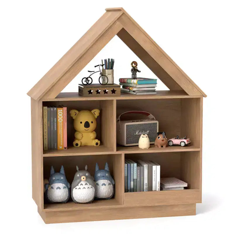 Wooden Kids Dollhouse Bookshelf with Open Shelves Anti-toppling System Bookcase White/Brown