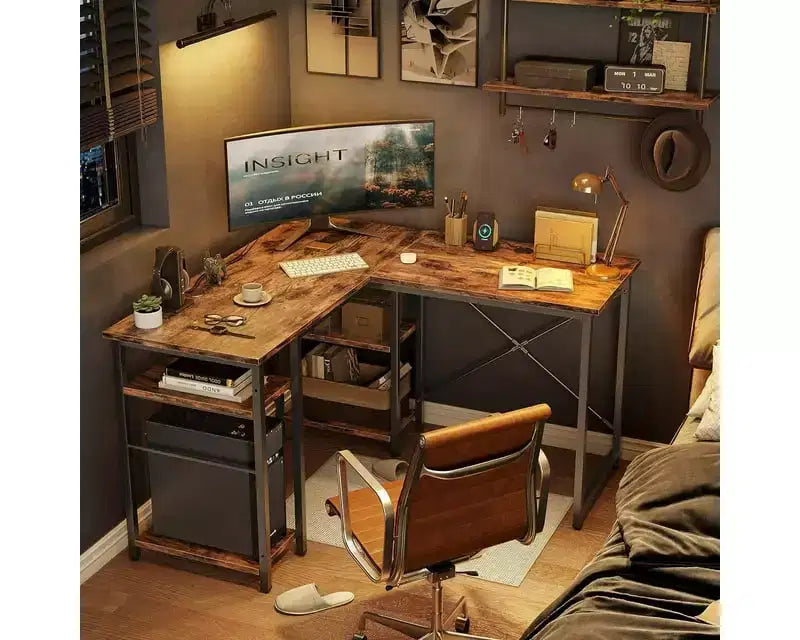 47'' L Shaped Computer Desk, Reversible Corner Office Desk with Adjustable Shelves, Writing Study Table for 2 Person Home Office Small Space