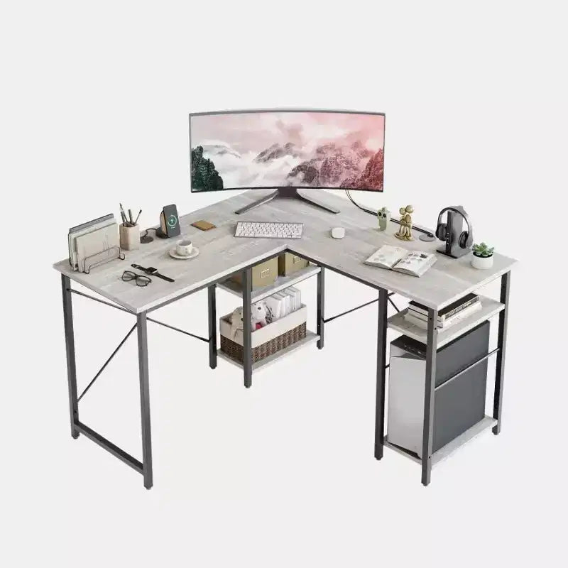 Scrivania per computer a L da 47'', scrivania angolare reversibile con ripiani regolabili, tavolo da studio per 2 persone, per ufficio a casa, piccoli spazi