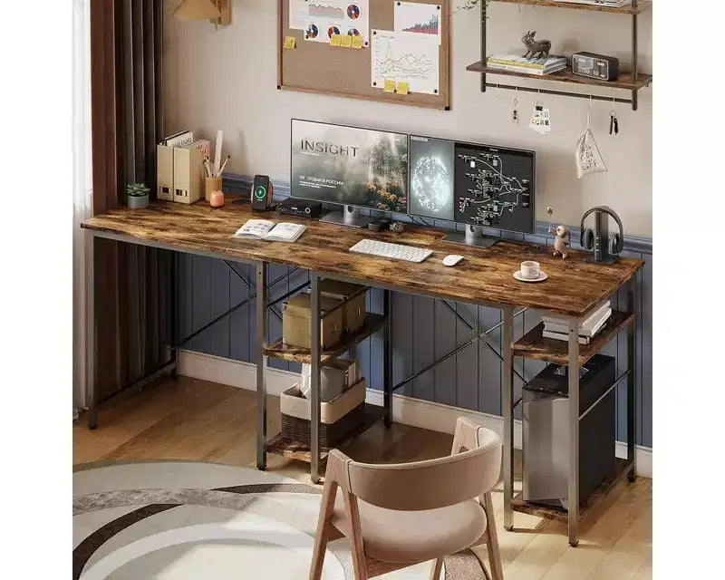 Scrivania per computer a L da 47'', scrivania angolare reversibile con ripiani regolabili, tavolo da studio per 2 persone, per ufficio a casa, piccoli spazi
