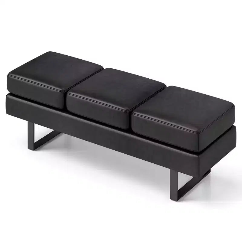 Panca per Sala d'Attesa con Struttura in Metallo e Rivestimento in Tessuto per Reception Nero/Grigio