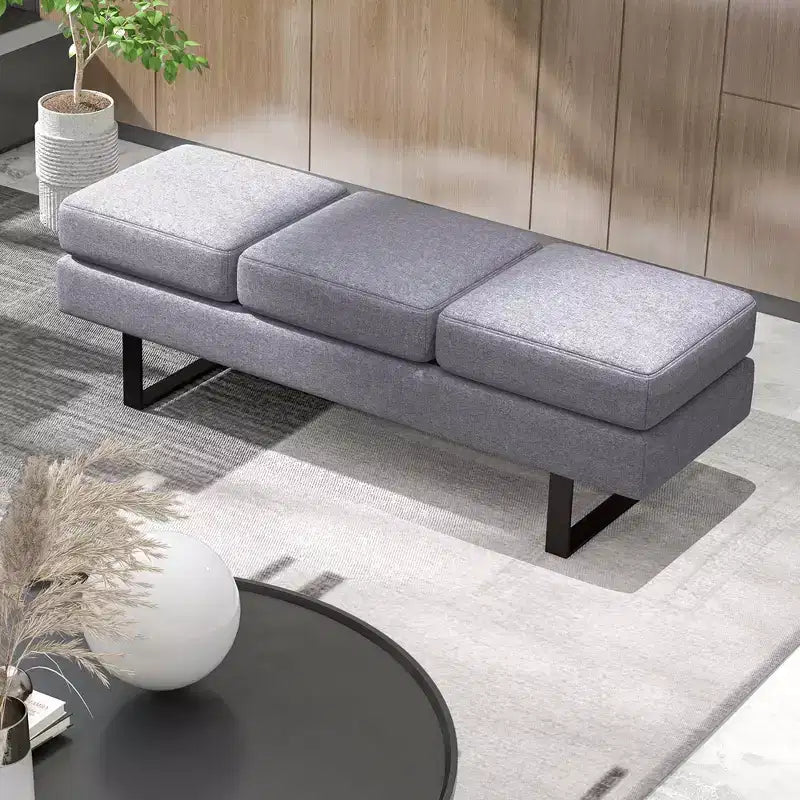 Panca per Sala d'Attesa con Struttura in Metallo e Rivestimento in Tessuto per Reception Nero/Grigio