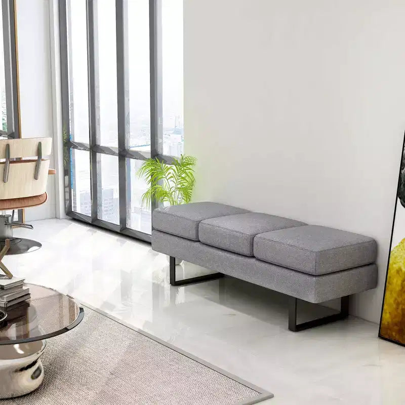 Panca per Sala d'Attesa con Struttura in Metallo e Rivestimento in Tessuto per Reception Nero/Grigio