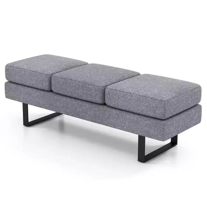 Panca per Sala d'Attesa con Struttura in Metallo e Rivestimento in Tessuto per Reception Nero/Grigio