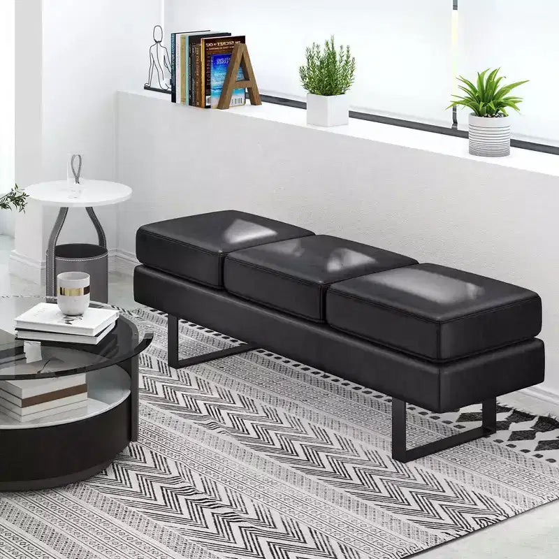 Panca per Sala d'Attesa con Struttura in Metallo e Rivestimento in Tessuto per Reception Nero/Grigio