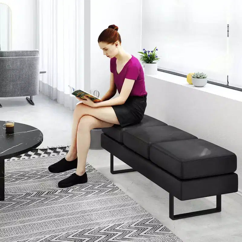 Panca per Sala d'Attesa con Struttura in Metallo e Rivestimento in Tessuto per Reception Nero/Grigio