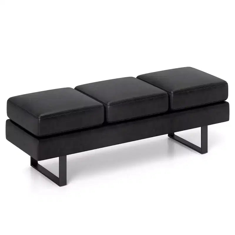 Waiting Room Bench Seating with Metal Frame Leg Upholstered Reception Bench Black/Gray