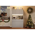 71 Kitchen Pantry Storage Cabinet with LED Light & Outlet, Kitchen Hutch with Microwave Shelf, Drawer & Adjustable Shelf, for Dining Room