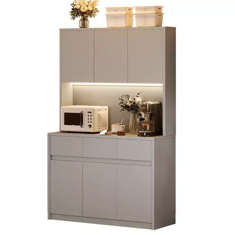 Dispensa da Cucina 71" con Luce LED e Presa di Corrente, Madia da Cucina con Ripiano per Microonde, Cassetto e Ripiano Regolabile, per Sala da Pranzo