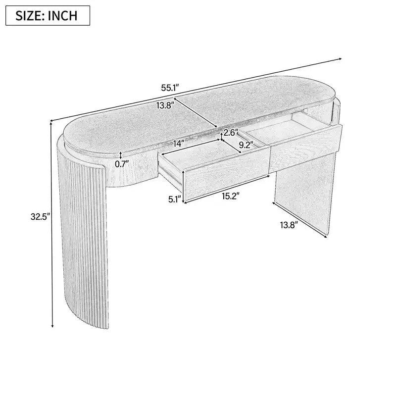 Tavolo console moderno da 140 cm con finitura effetto legno, tavolo da ingresso con piano ovale e 2 cassetti, tavolino d'appoggio per soggiorno, ingresso, blu scuro