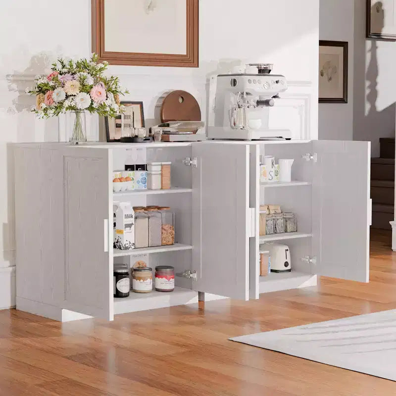Mobiletto con ante in legno a venatura del legno alte 31 pollici in bianco, Organizer con 2 ante in legno massello per camera da letto, soggiorno/sala da pranzo