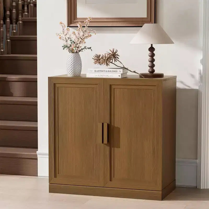 Mobiletto con ante in legno a venatura del legno alte 31 pollici in bianco, Organizer con 2 ante in legno massello per camera da letto, soggiorno/sala da pranzo