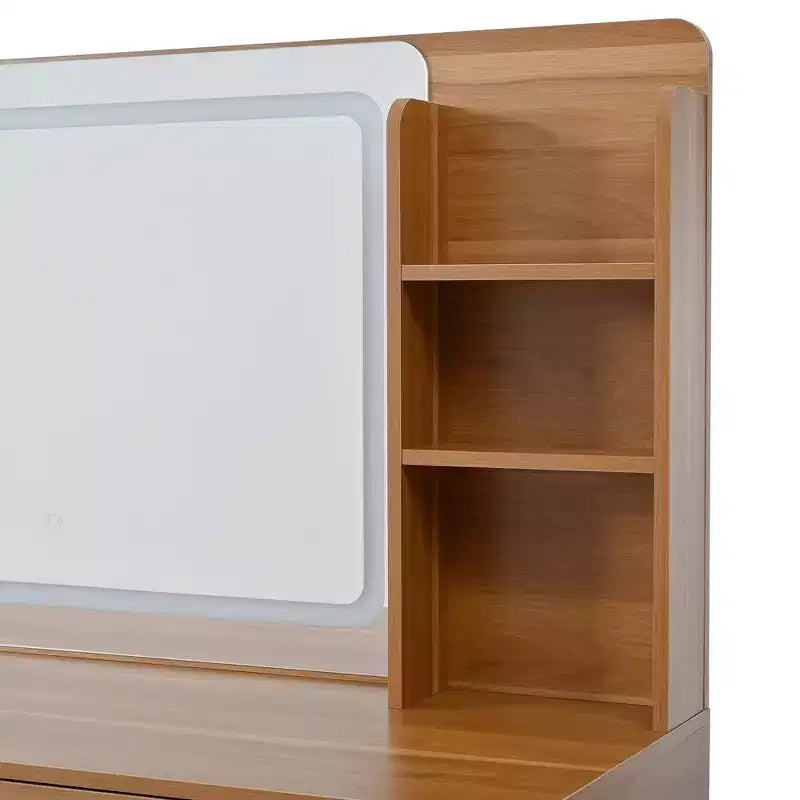 Tavolo da Trucco con Specchio, Luci, 5 Cassetti e Ripiano Contenitore