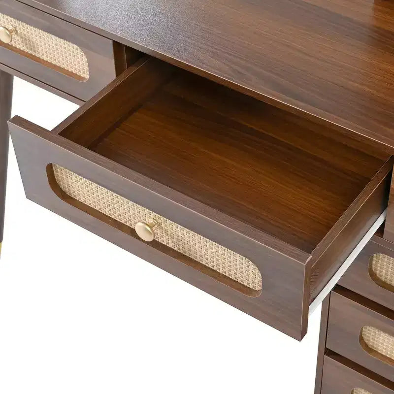 Tavolo da Trucco con Specchio, Luci, 5 Cassetti e Ripiano Contenitore