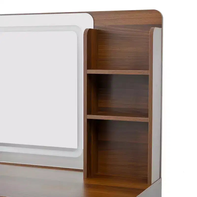 Tavolo da Trucco con Specchio, Luci, 5 Cassetti e Ripiano Contenitore