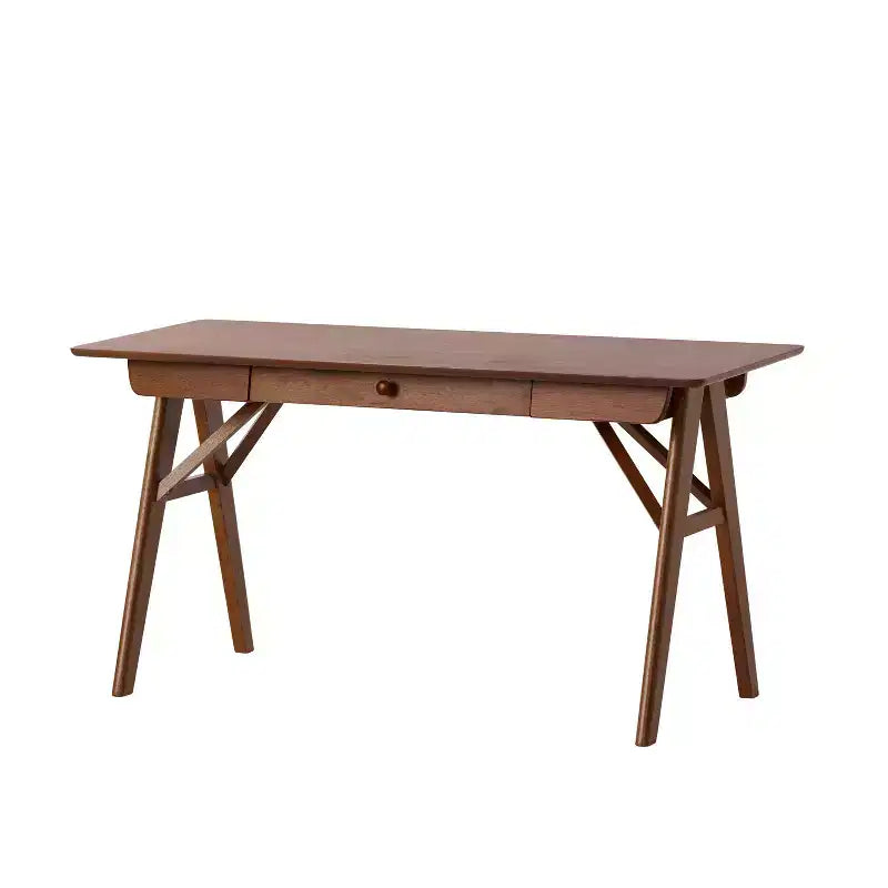 Scrivania moderna da 145 cm con design elegante, scrivania da ufficio con 1 cassetto, scrivania alta per sala lettura, camera da letto, studio, colore noce