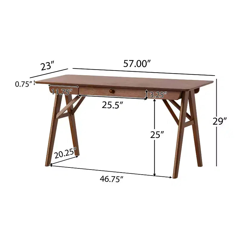 Scrivania moderna da 145 cm con design elegante, scrivania da ufficio con 1 cassetto, scrivania alta per sala lettura, camera da letto, studio, colore noce