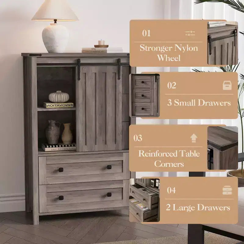 Cassettiera a 5 cassetti, Comò moderno in legno per camera da letto con cassetti contenitori, Mobile TV in stile rustico per soggiorno, camera da letto, corridoio