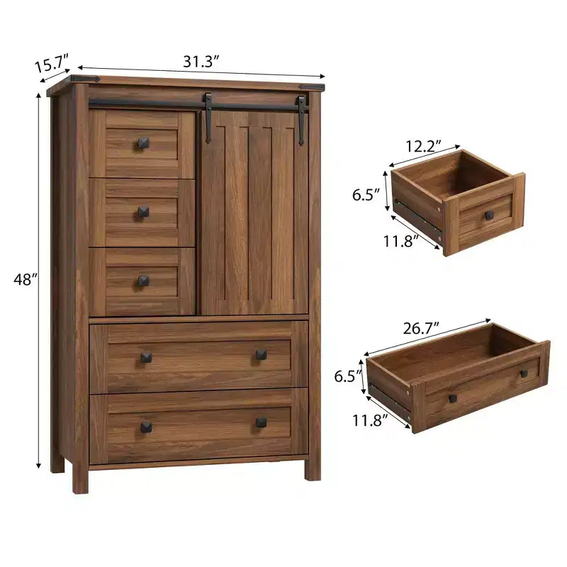 Cassettiera a 5 cassetti, Comò moderno in legno per camera da letto con cassetti contenitori, Mobile TV in stile rustico per soggiorno, camera da letto, corridoio