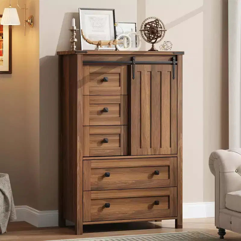Cassettiera a 5 cassetti, Comò moderno in legno per camera da letto con cassetti contenitori, Mobile TV in stile rustico per soggiorno, camera da letto, corridoio