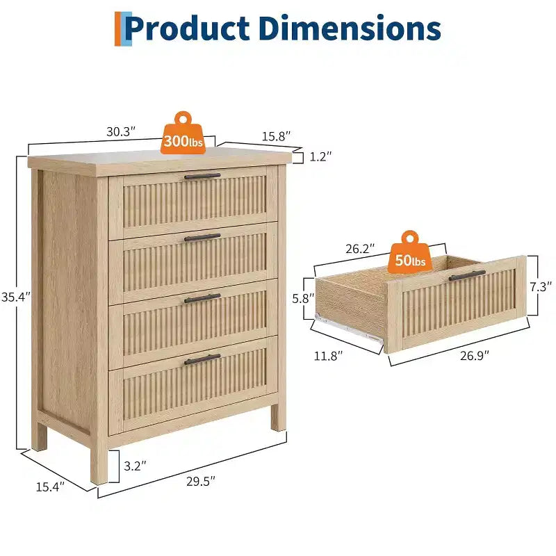 Cassettiera a 4 cassetti, comò moderno in legno per camera da letto con maniglie e cassetti portaoggetti, mobile TV in stile rustico per soggiorno, camera da letto, corridoio