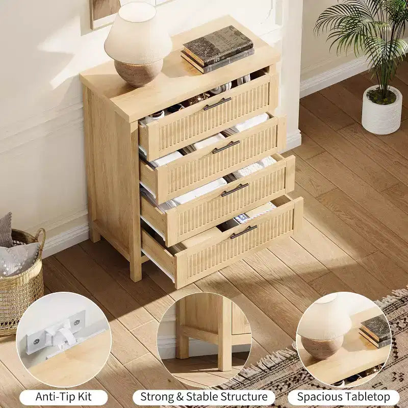 Cassettiera a 4 cassetti, comò moderno in legno per camera da letto con maniglie e cassetti portaoggetti, mobile TV in stile rustico per soggiorno, camera da letto, corridoio