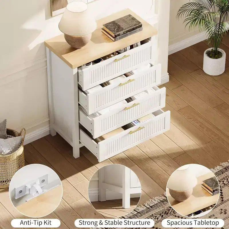 Cassettiera a 4 cassetti, comò moderno in legno per camera da letto con maniglie e cassetti portaoggetti, mobile TV in stile rustico per soggiorno, camera da letto, corridoio