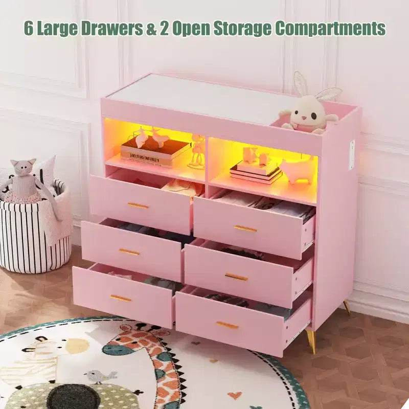 Mobile contenitore con cassetti, cassettiera fasciatoio, presa di corrente, con luce e gambe in metallo, adatto per soggiorno, camera da letto e cameretta per neonati
