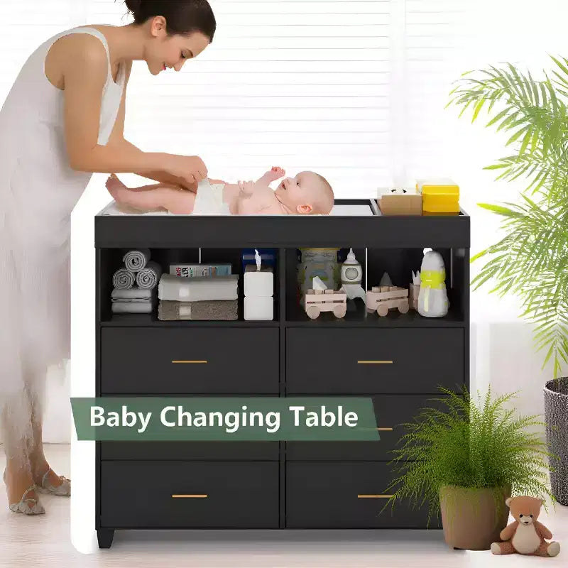 Mobile contenitore con cassetti, cassettiera fasciatoio, presa di corrente, con luce e gambe in metallo, adatto per soggiorno, camera da letto e cameretta per neonati