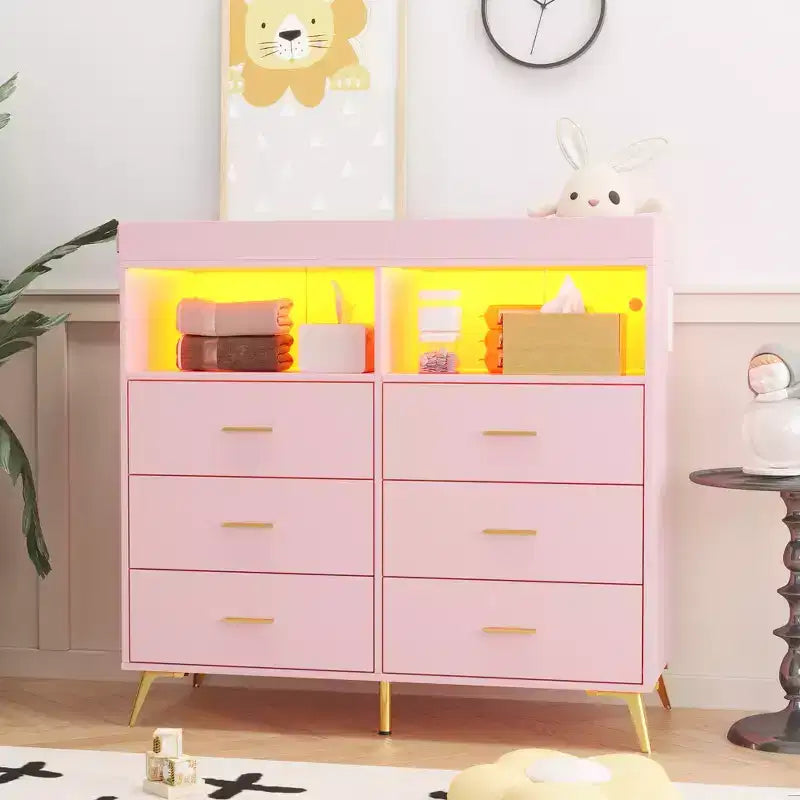 Mobile contenitore con cassetti, cassettiera fasciatoio, presa di corrente, con luce e gambe in metallo, adatto per soggiorno, camera da letto e cameretta per neonati