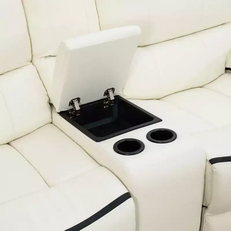 Divanetto Reclinabile Elettrico, Poltrona Reclinabile Elettrica a 2 Posti in Pelle Traspirante con Contenitore e Portabicchieri per Soggiorno, Bianco