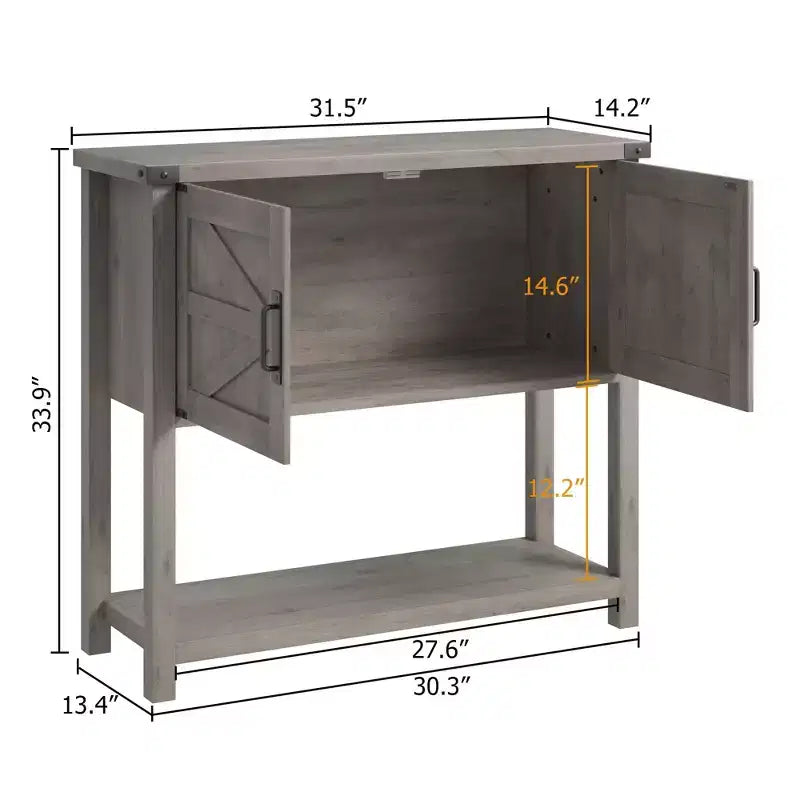 Tavolo consolle da fattoria da 80 cm con 2 ante e ripiano aperto per soggiorno/cucina/camera da letto