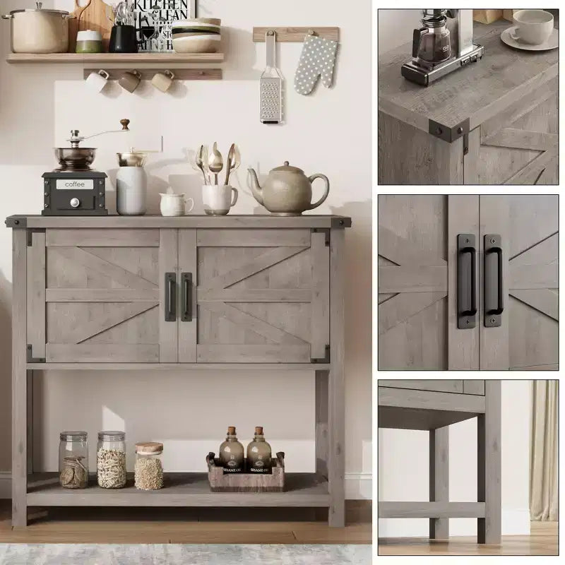 Tavolo consolle da fattoria da 80 cm con 2 ante e ripiano aperto per soggiorno/cucina/camera da letto
