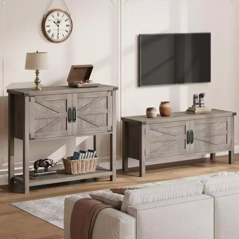 Tavolo consolle da fattoria da 80 cm con 2 ante e ripiano aperto per soggiorno/cucina/camera da letto