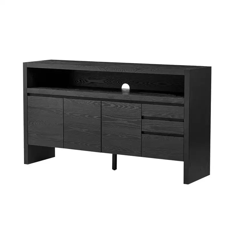 Madia credenza a 3 cassetti e 3 ante con grande ripiano aperto, mobile multiuso per soggiorno e cucina