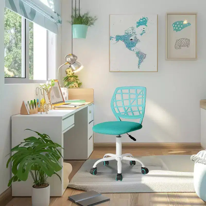 Sedia da Scrivania, Sedia Girevole da Ufficio Regolabile per Computer con Schienale in Plastica e Sedile Imbottito, Sedia Girevole con Ruote, Verde