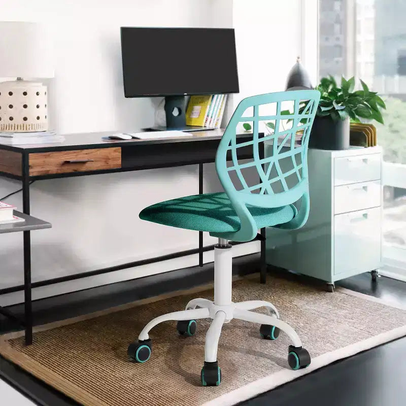 Sedia da Scrivania, Sedia Girevole da Ufficio Regolabile per Computer con Schienale in Plastica e Sedile Imbottito, Sedia Girevole con Ruote, Verde