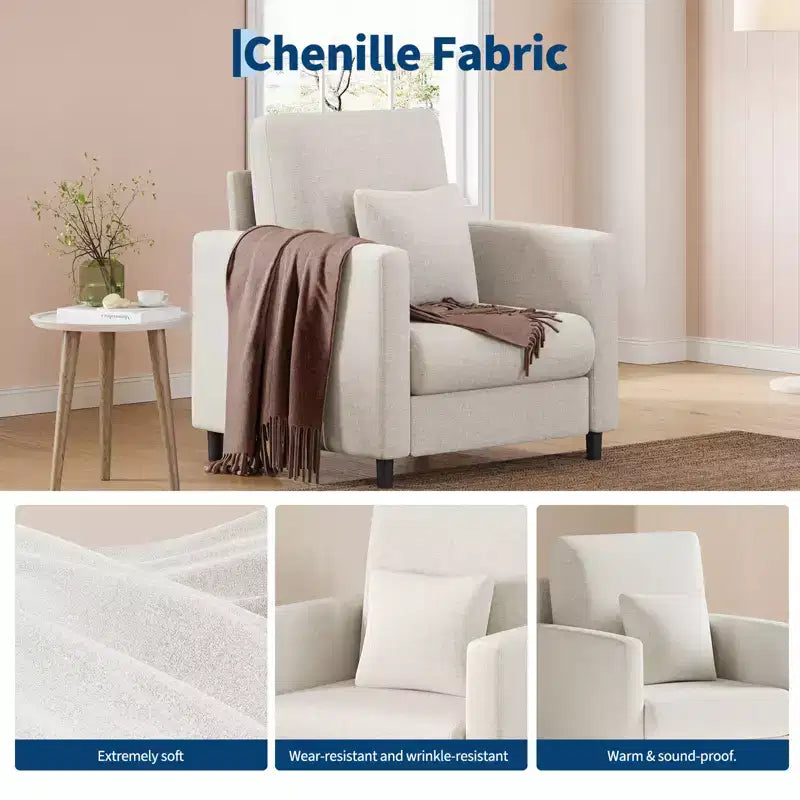 33 Divano beige, Poltrona di supporto con seduta imbottita e supporto lombare, Comoda poltrona da lettura per camera da letto, per soggiorno, piccolo appartamento