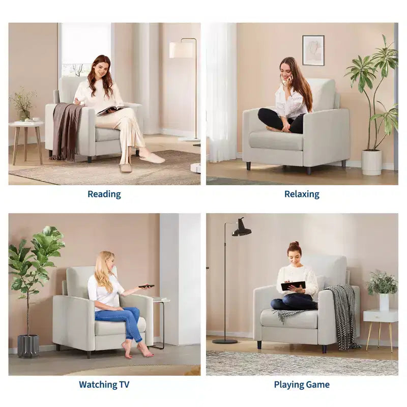 33 Divano beige, Poltrona di supporto con seduta imbottita e supporto lombare, Comoda poltrona da lettura per camera da letto, per soggiorno, piccolo appartamento