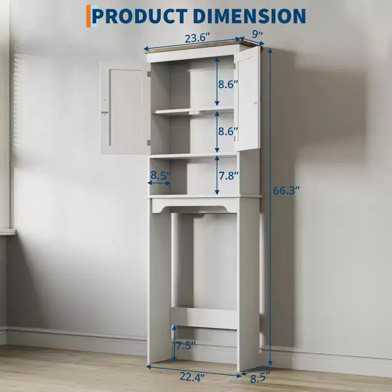 Mobiletto Contenitore Sopra il WC con Porta Carta Igienica, Organizzatore per Bagno a Doppia Anta con Ripiani Regolabili, Scaffale per Bagno Autoportante, Bianco