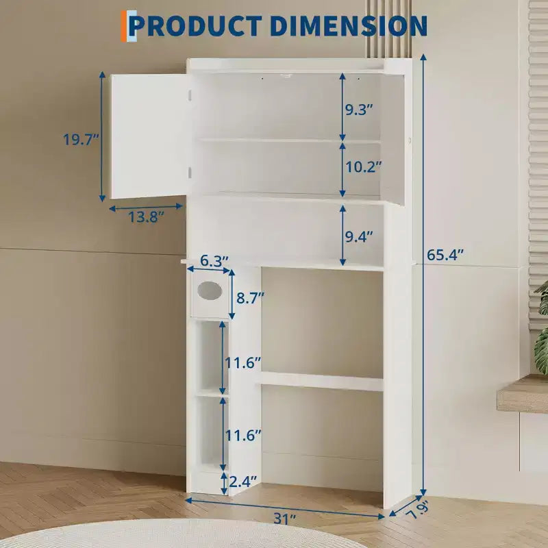 Mobiletto Contenitore Sopra il WC con Porta Carta Igienica, Organizzatore per Bagno a Doppia Anta con Ripiani Regolabili, Scaffale per Bagno Autoportante, Bianco