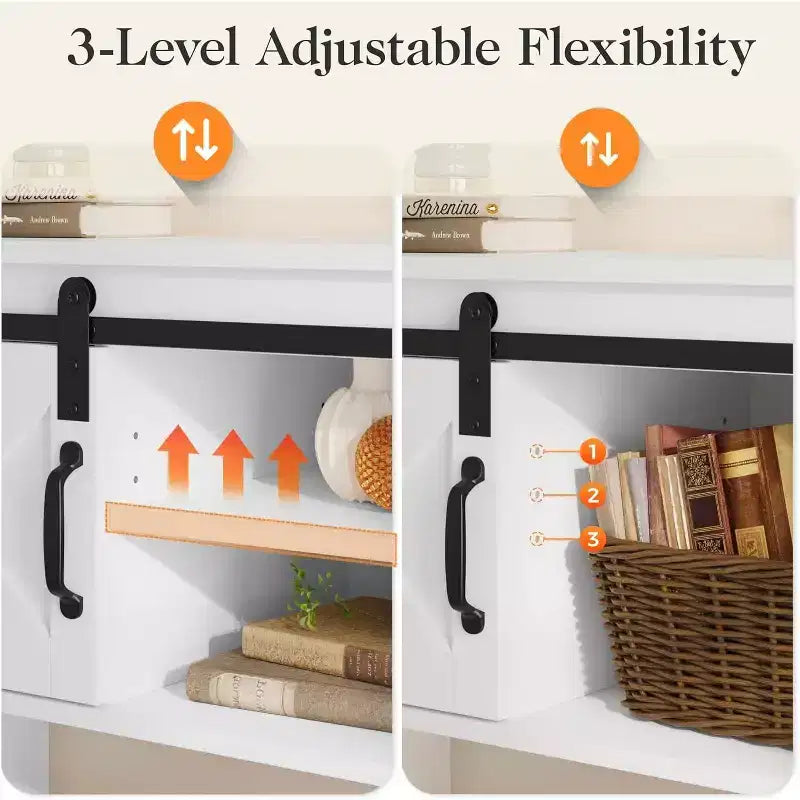 Tavolino Console con Ripiano Portaoggetti e Porta Scorrevole a Fienile, Tavolo da Ingresso in Stile Rustico con Contenitore, Tavolo da Divano Stretto e Lungo da 117 cm, Tavolini Console
