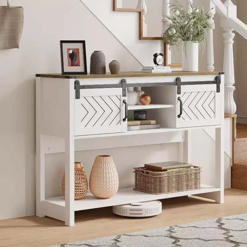 Console Table with Storage Shelf & Sliding Barn Door, Farmhouse Entryway Table with Storage, 46 Narrow Long Sofa Table, Console Tables