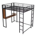Letto a soppalco in metallo full-size con 2 ripiani e una scrivania, nero