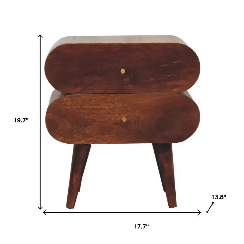 Comodino a due cassetti in legno massello di castagno, 20 pollici