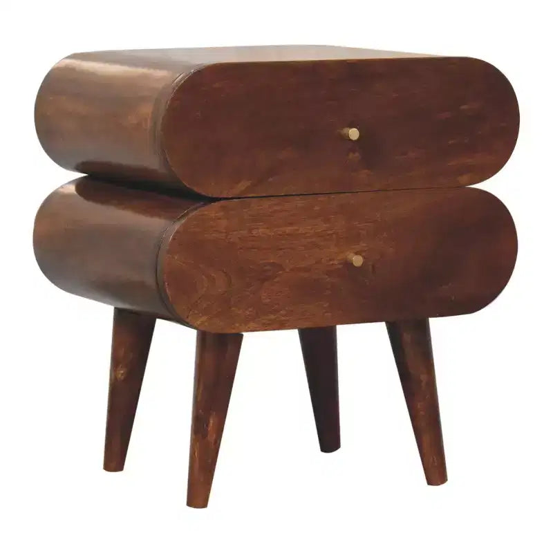 Comodino a due cassetti in legno massello di castagno, 20 pollici