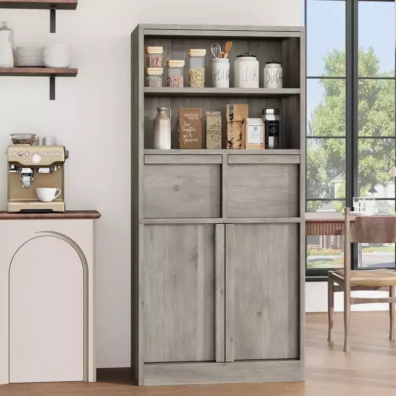 Mobile Bagno Alto, Mobile Contenitore da Terra con Ante e 2 Cassetti, Armadietto Organizzatore Alto 130 cm Autoportante per Bagno, Soggiorno, Cucina